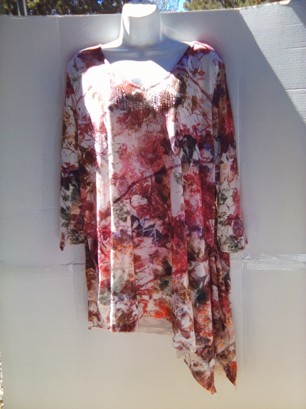 Floral Print Asymmetric Hem Women's Tunic - Pink/Brown